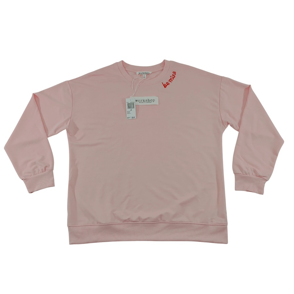Workshop Republic Clothing Pink Be Mine Embroidered Sweatshirt‎ LG NWT